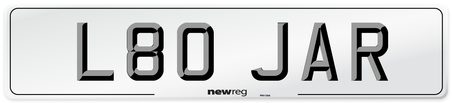L80 JAR Number Plate from New Reg